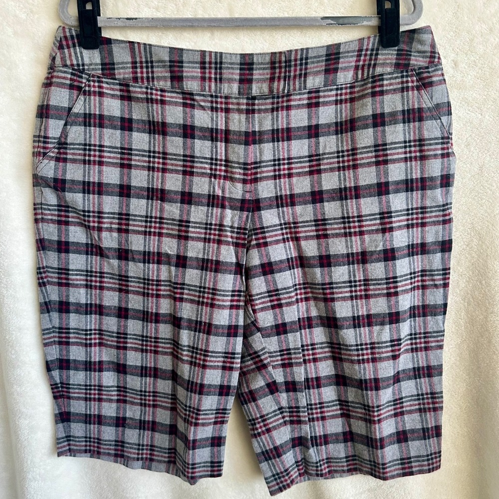 Vintage Y2K Mixit Plaid Bermuda‎ Shorts Size 16 Gray Red Tartan Emo Punk Grunge